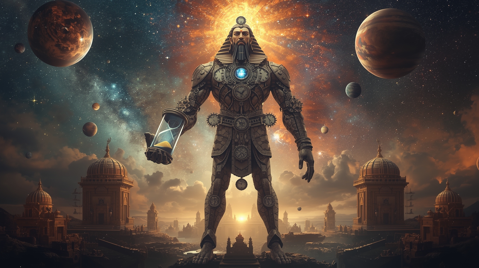 Digital Painting of Ancient God Formed from Broken Clocks - Image 6