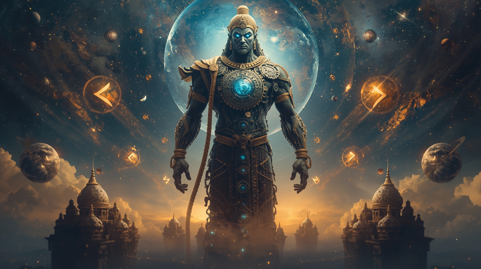 Digital Painting of Ancient God Formed from Broken Clocks - Image 7