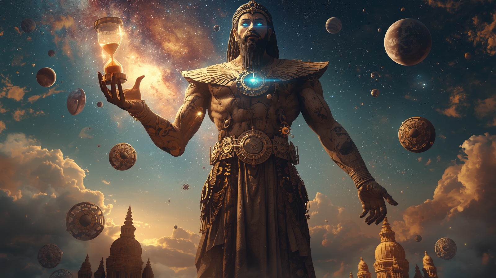 Digital Painting of Ancient God Formed from Broken Clocks - Image 4