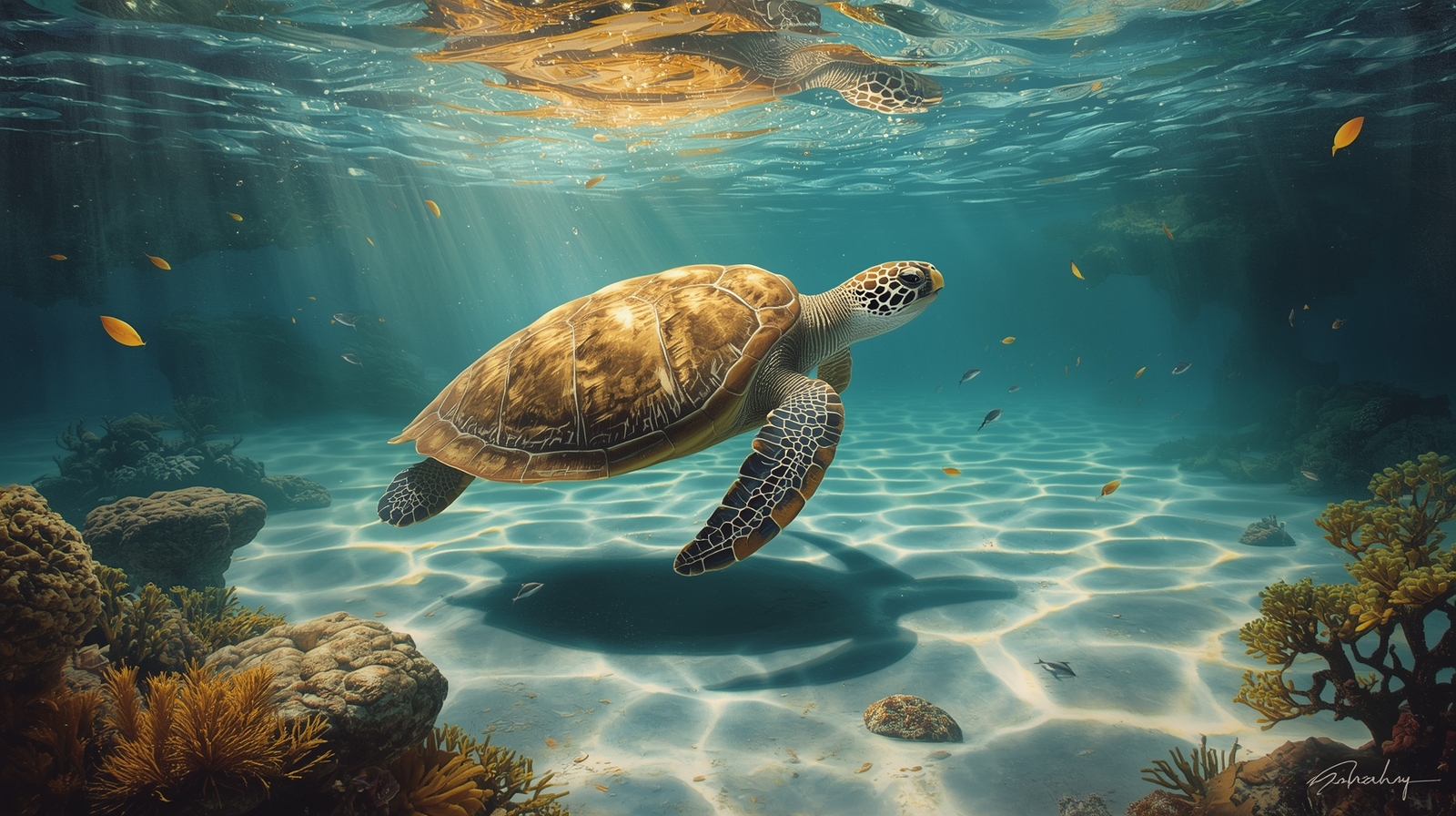 The Eternal Turtle of the Golden Lagoon Digital Painting - Image 3