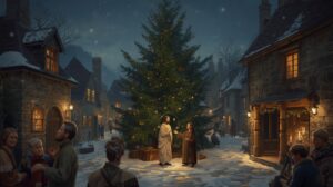 Classic European Christmas Night Art Featuring Jesus | Oil Painting Style