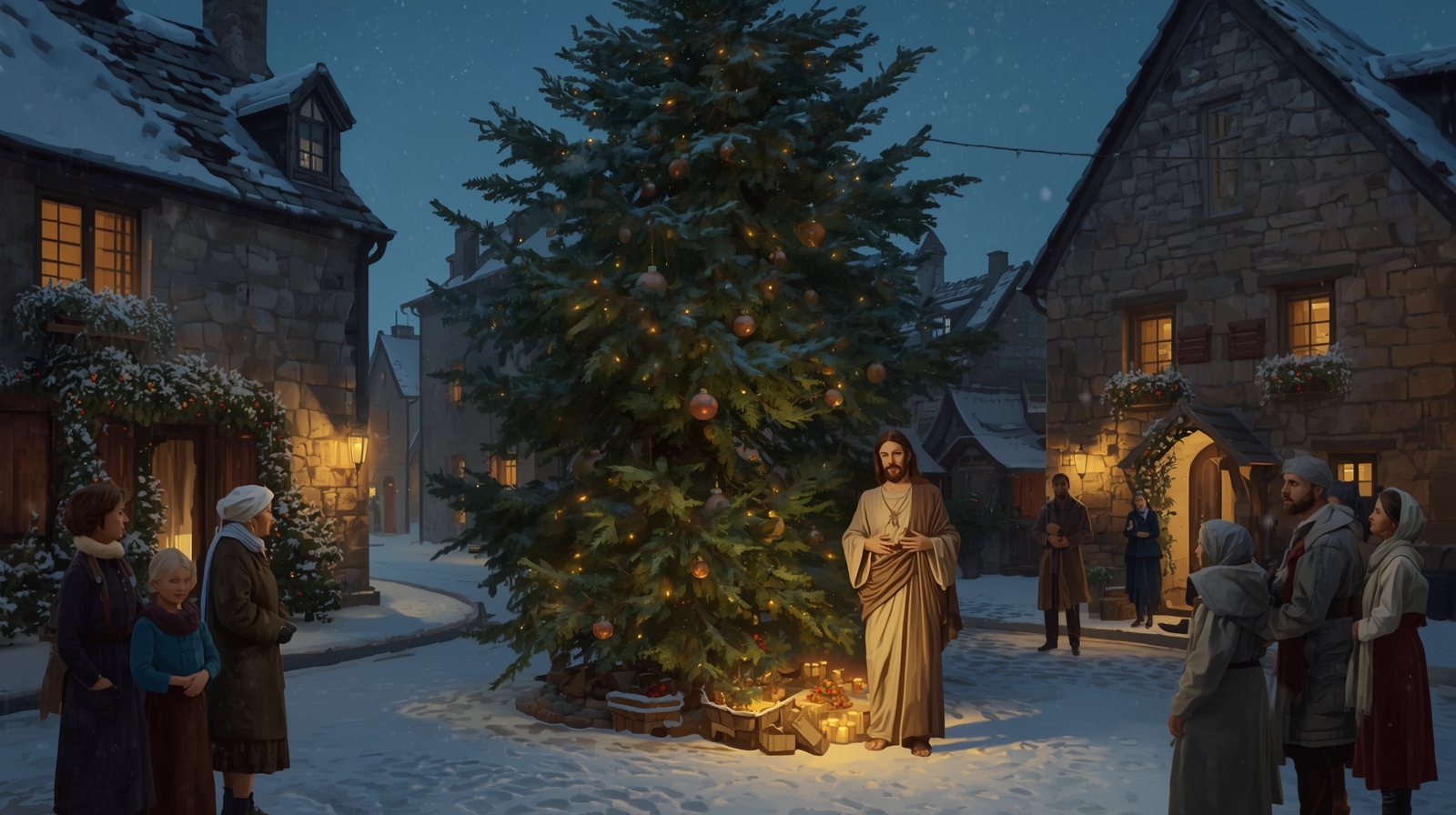 Classic European Christmas Night Art Featuring Jesus | Oil Painting Style - Image 6
