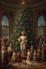 Ultra-High-Resolution Victorian Christmas Artwork with Jesus and Village Life