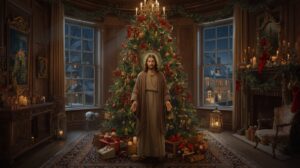 Ultra-High-Resolution Victorian Christmas Art with Realistic Jesus Christ