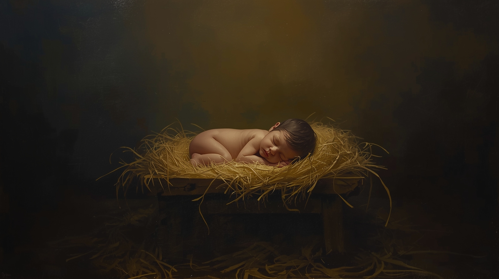 Peaceful Infant Jesus Nativity Artwork – Golden Glow Christian Canvas Art - Image 2