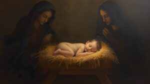 Peaceful Infant Jesus Nativity Artwork – Golden Glow Christian Canvas Art