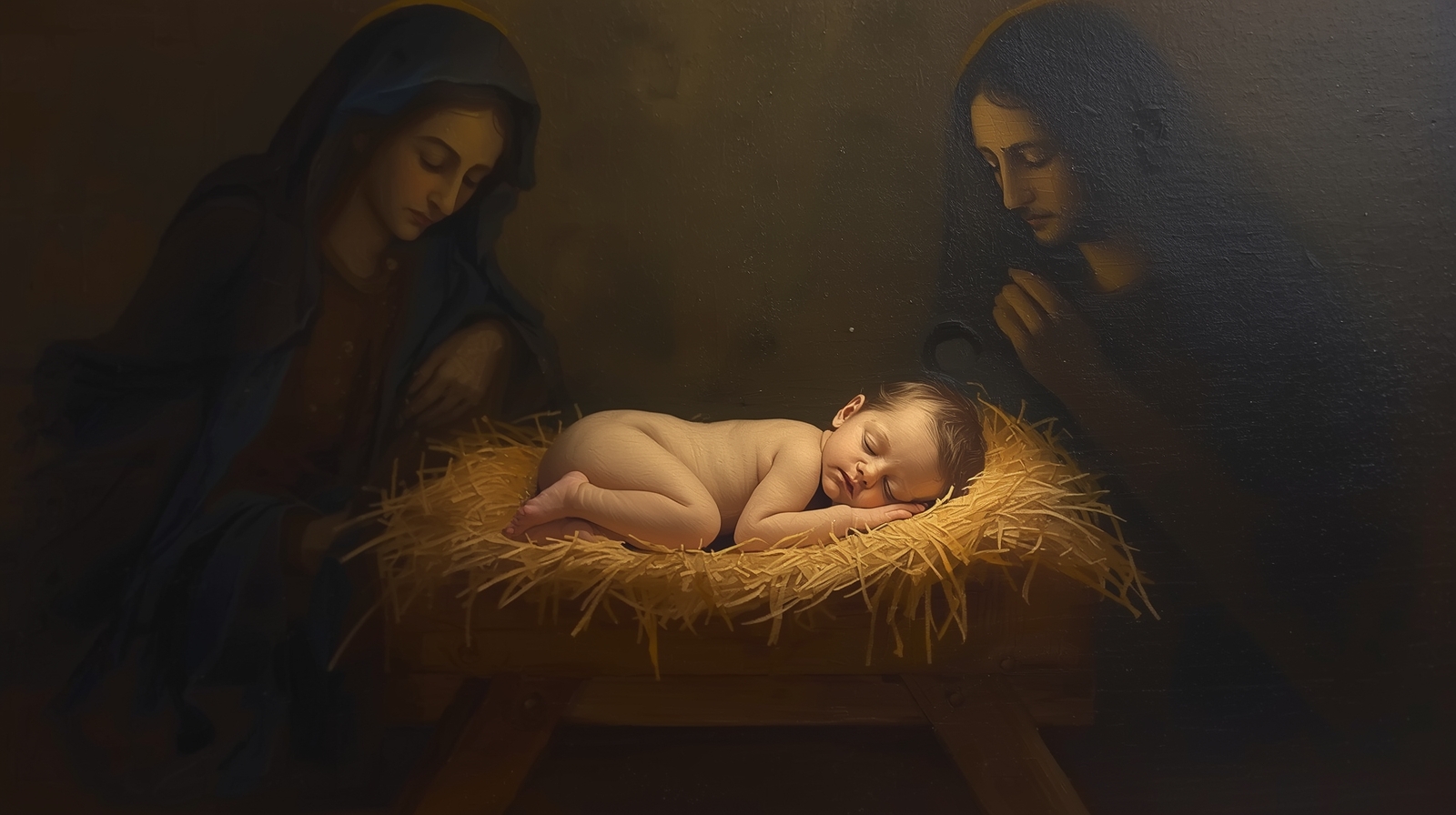 Peaceful Infant Jesus Nativity Artwork – Golden Glow Christian Canvas Art