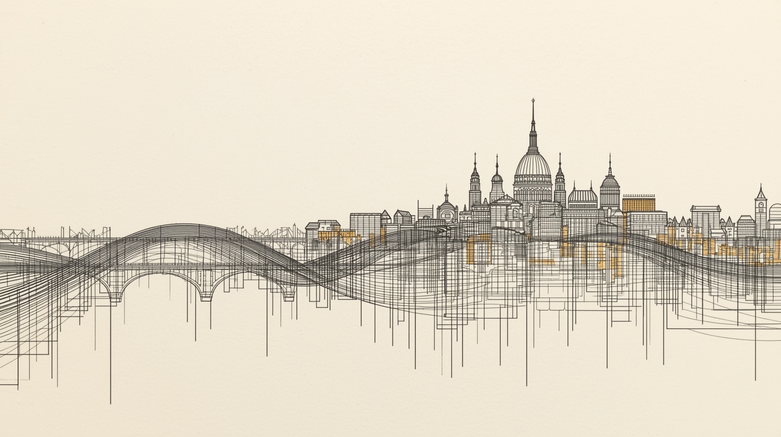 Continuous Line Cityscape Art – Abstract Skyline Morphing From Human Silhouette, Luxury Minimalist Panorama - Image 2