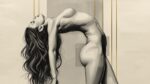 High-Fashion One-Line Female Silhouette – Deep Sensual Pose on Museum Paper