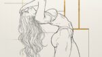 Liquid-Line Sensual Woman Portrait – Elegant Curves & Gold Geometric Luxury Art