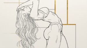 Liquid-Line Sensual Woman Portrait – Elegant Curves & Gold Geometric Luxury Art