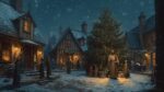 Old-World Christmas Night Artwork with Jesus | Vintage Village Oil Painting