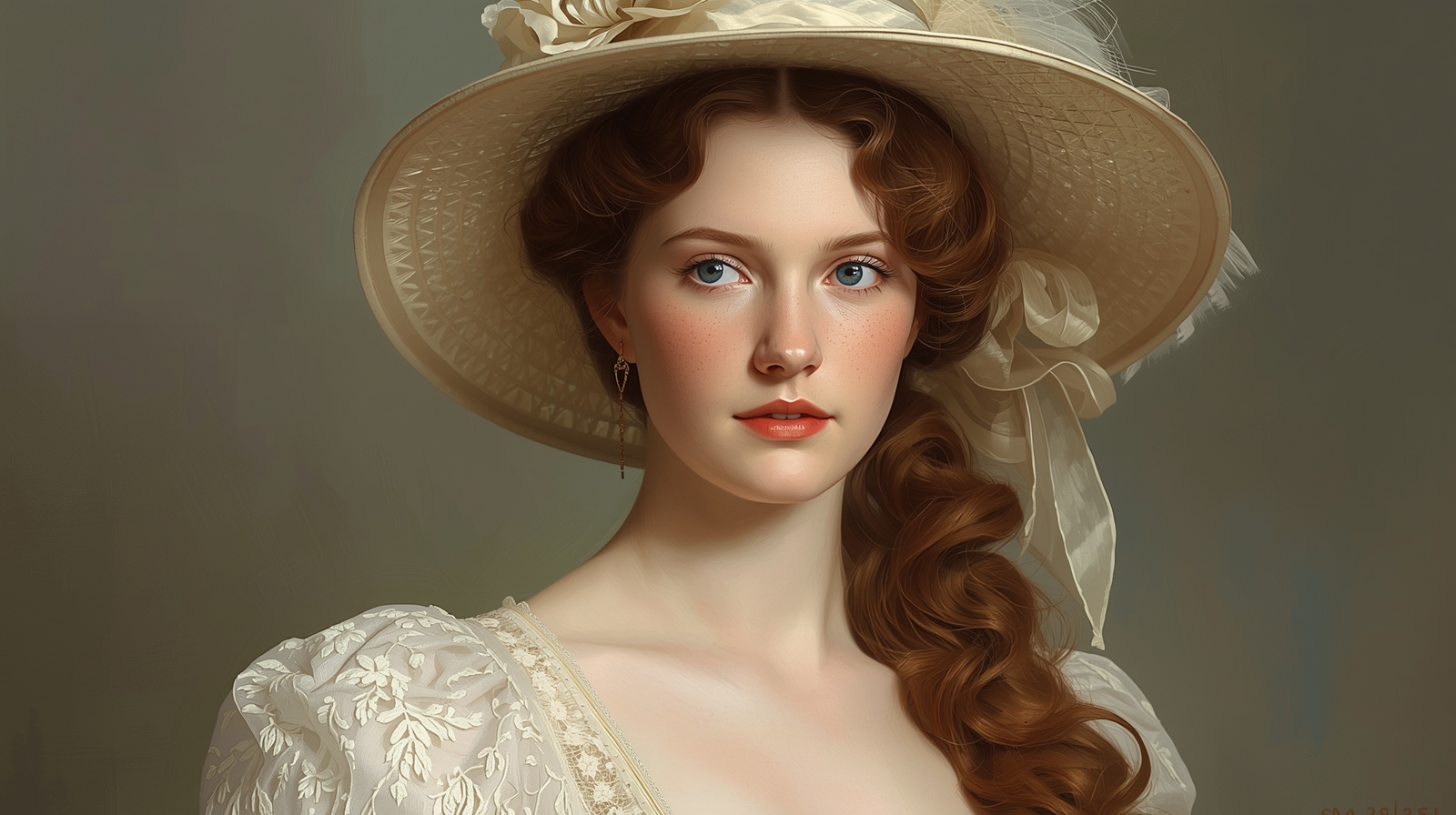 Digital Painting A hyper-realistic Victorian era portrait of a beautiful Young Woman