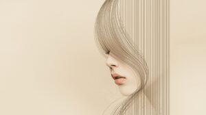 close up girl line art, minimalist female portrait, long hair line drawing, abstract linear patterns art, elegant thin line illustration, premium wall art print,