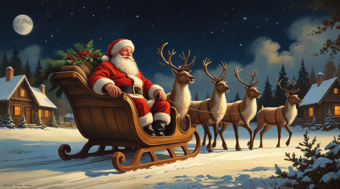 Vintage Santa Claus Sleigh Painting – Museum-Quality Christmas Wall Art - Image 3