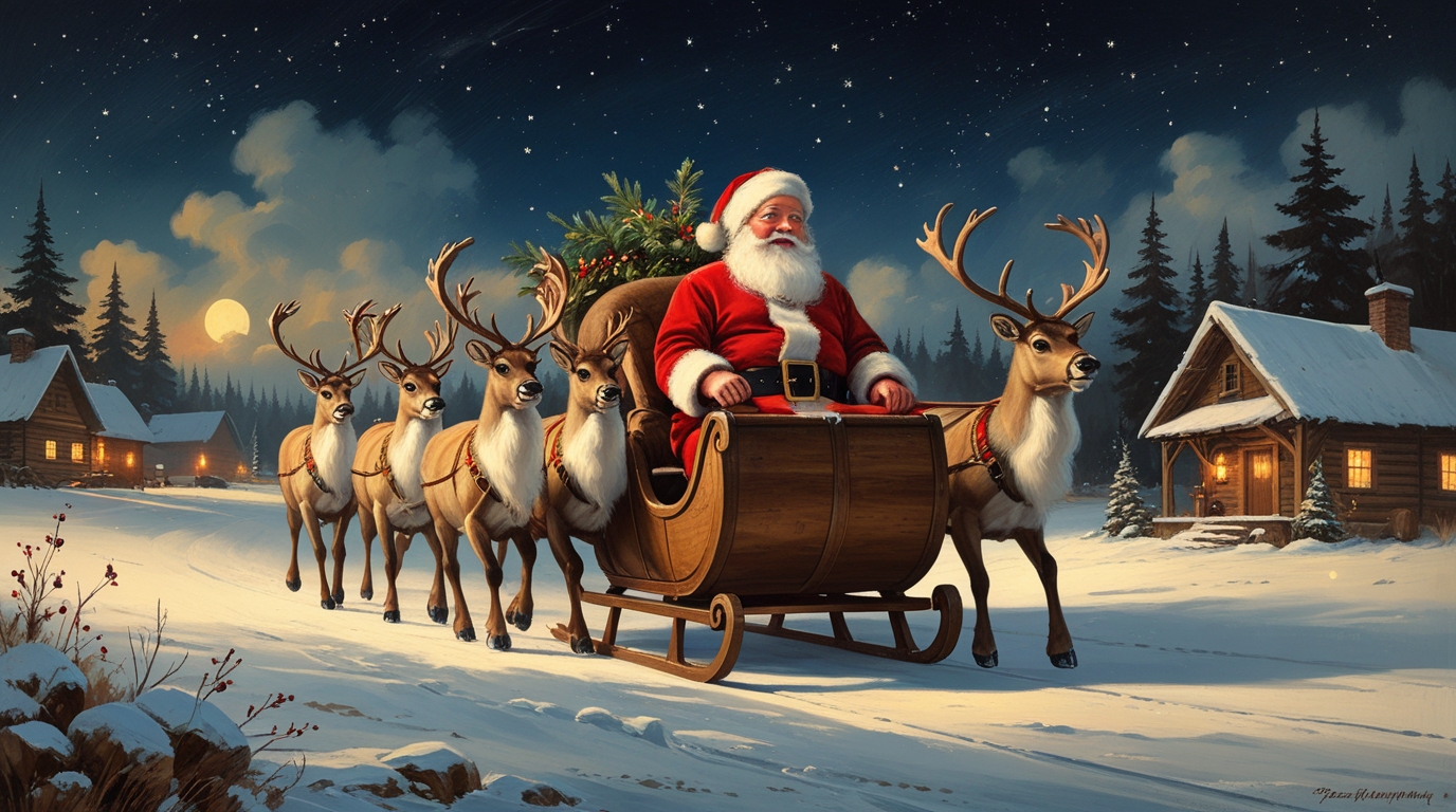 Vintage Santa Claus Sleigh Painting – Museum-Quality Christmas Wall Art - Image 4