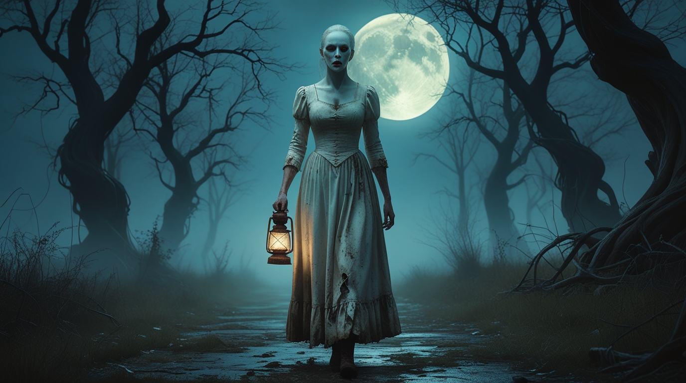 Digital Painting of American woman walking alone on an abandoned forest - Image 2