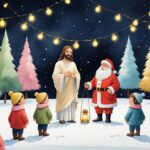 Peaceful Christmas Night with Jesus and Santa – Storybook Watercolor Fine Art