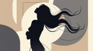 Elegant Continuous-Line Woman Silhouette – Abstract Flowing Hair & Geometric Luxury Art