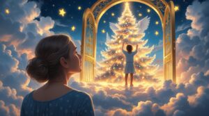 Digital Painting of a Grieving Mother Looking at The Sky on Christmas Eve