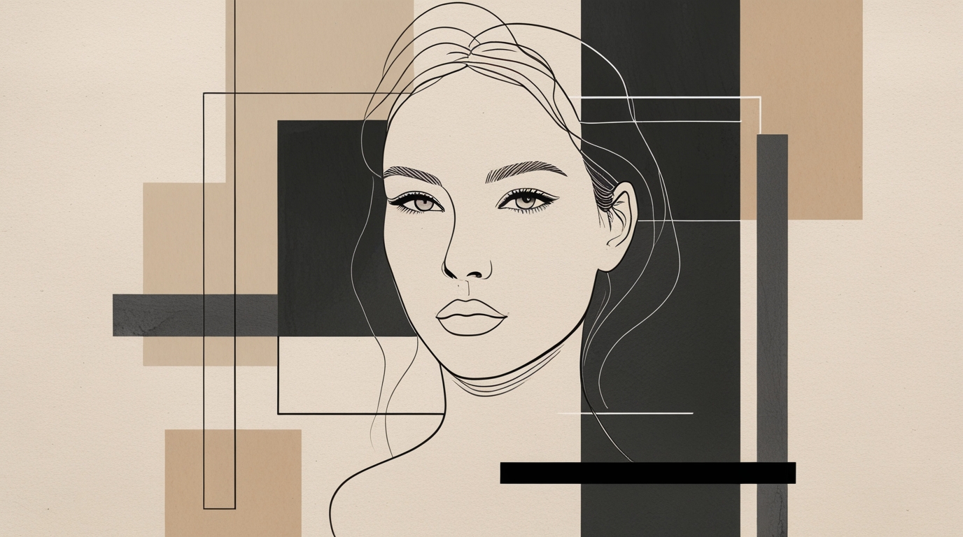 One-Line Elegance Geometric Femme Digital Painting