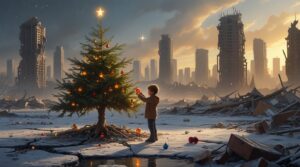 Cinematic Digital Oil Painting of the Last Christmas on Earth