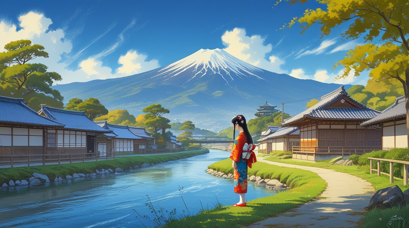 Digital Painting of a Traditional Old-Style Japanese Village - Image 3